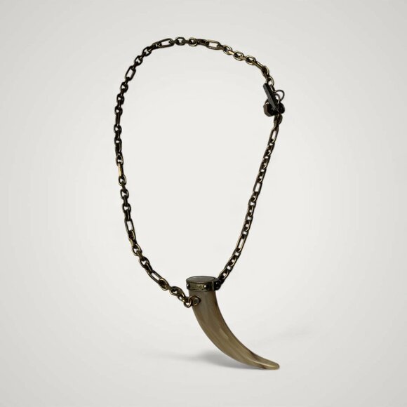 AUTHENTIC VINTAGE LANVIN Dark Gold 4 " White Horn Necklace Bold Chunky - Picture 2 of 4